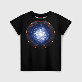 Детская футболка 3D с принтом Stargate в Санкт-Петербурге, 100% гипоаллергенный полиэфир | прямой крой, круглый вырез горловины, длина до линии бедер, чуть спущенное плечо, ткань немного тянется | Тематика изображения на принте: sg1 | wormhole | другие миры | зв1 | звёздные врата | кротовая нора | портал | тоннель | червоточина