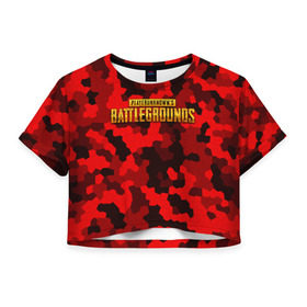 Женская футболка 3D укороченная с принтом PUBG Red Military в Санкт-Петербурге, 100% полиэстер | круглая горловина, длина футболки до линии талии, рукава с отворотами | battle royal | playerunknowns battlegrounds | pubg | пабг | пубг