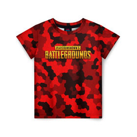 Детская футболка 3D с принтом PUBG Red Military в Санкт-Петербурге, 100% гипоаллергенный полиэфир | прямой крой, круглый вырез горловины, длина до линии бедер, чуть спущенное плечо, ткань немного тянется | battle royal | playerunknowns battlegrounds | pubg | пабг | пубг