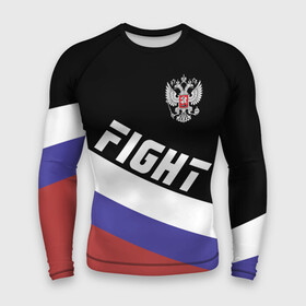 Мужской рашгард 3D с принтом Fight Russia герб и флаг в Санкт-Петербурге,  |  | mma | russia | ufc | без правил | боец | бой | борец | борьба | буквы | герб | единоборства | золотой | мма | надпись | российская | российский | россия | русский | рф | спорт | уфс | федерация | юфс