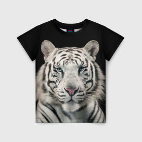 Детская футболка 3D с принтом White tiger в Санкт-Петербурге, 100% гипоаллергенный полиэфир | прямой крой, круглый вырез горловины, длина до линии бедер, чуть спущенное плечо, ткань немного тянется | Тематика изображения на принте: tiger white | белый тигр | дикая кошка | тигр