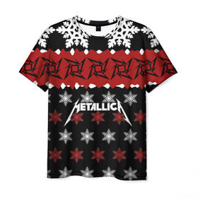 Мужская футболка 3D с принтом Metallica в Санкт-Петербурге, 100% полиэфир | прямой крой, круглый вырез горловины, длина до линии бедер | metallica | джеймс хэтфилд | кирк хэмметт | ларс ульрих | метал | металика | металлика | новогодний | новый год | роберт трухильо | рождество | рок | снежинки | трэш | трэшметал | хард | хардрок | хеви