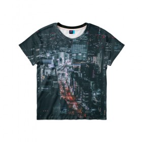 Детская футболка 3D с принтом Мегаполис в Санкт-Петербурге, 100% гипоаллергенный полиэфир | прямой крой, круглый вырез горловины, длина до линии бедер, чуть спущенное плечо, ткань немного тянется | Тематика изображения на принте: город | мегаполис | ночной | огни