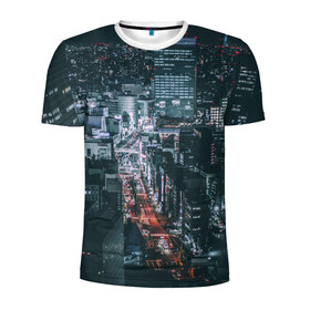 Мужская футболка 3D спортивная с принтом Мегаполис в Санкт-Петербурге, 100% полиэстер с улучшенными характеристиками | приталенный силуэт, круглая горловина, широкие плечи, сужается к линии бедра | Тематика изображения на принте: город | мегаполис | ночной | огни