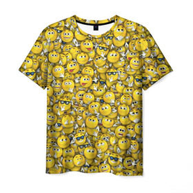 Мужская футболка 3D с принтом Веселые смайлики в Санкт-Петербурге, 100% полиэфир | прямой крой, круглый вырез горловины, длина до линии бедер | emoji | smile | желтый | круглый | лица | паттерн | смайл | улыбка | эмоции