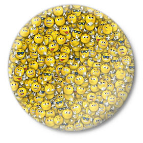 Значок с принтом Веселые смайлики в Санкт-Петербурге,  металл | круглая форма, металлическая застежка в виде булавки | Тематика изображения на принте: emoji | smile | желтый | круглый | лица | паттерн | смайл | улыбка | эмоции