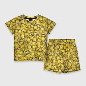 Детский костюм с шортами 3D с принтом Веселые смайлики в Санкт-Петербурге,  |  | emoji | smile | желтый | круглый | лица | паттерн | смайл | улыбка | эмоции