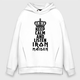 Мужское худи Oversize хлопок с принтом Keep calm and listen IM в Санкт-Петербурге, френч-терри — 70% хлопок, 30% полиэстер. Мягкий теплый начес внутри —100% хлопок | боковые карманы, эластичные манжеты и нижняя кромка, капюшон на магнитной кнопке | iron maiden | адриан смит | айрон мейден | гроза | группа | дэйв мюррей | железная дева | ирон майден | метал | мрачный | музыка | песни | рок | стив харрис | тяжелый | флаг | хеви | хевиметал