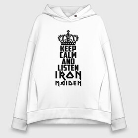 Женское худи Oversize хлопок с принтом Keep calm and listen IM в Санкт-Петербурге, френч-терри — 70% хлопок, 30% полиэстер. Мягкий теплый начес внутри —100% хлопок | боковые карманы, эластичные манжеты и нижняя кромка, капюшон на магнитной кнопке | iron maiden | адриан смит | айрон мейден | гроза | группа | дэйв мюррей | железная дева | ирон майден | метал | мрачный | музыка | песни | рок | стив харрис | тяжелый | флаг | хеви | хевиметал