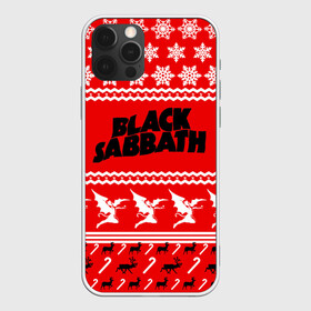 Чехол для iPhone 12 Pro с принтом Праздничный Black Sabbath в Санкт-Петербурге, силикон | область печати: задняя сторона чехла, без боковых панелей | black sabbath | ozzy osbourne | ангелы | билл уорд | гизер батлер | группа | знак | красный | метал | музыка | надпись | новогодний | новый год | оззи | осборн | песни | праздник | ро | рождество | рок | снежинки