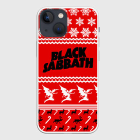 Чехол для iPhone 13 mini с принтом Праздничный Black Sabbath в Санкт-Петербурге,  |  | black sabbath | ozzy osbourne | ангелы | билл уорд | гизер батлер | группа | знак | красный | метал | музыка | надпись | новогодний | новый год | оззи | осборн | песни | праздник | ро | рождество | рок | снежинки