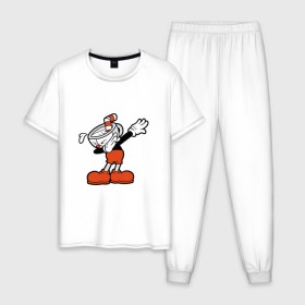 Мужская пижама хлопок с принтом Cuphead Dab в Санкт-Петербурге, 100% хлопок | брюки и футболка прямого кроя, без карманов, на брюках мягкая резинка на поясе и по низу штанин
 | 