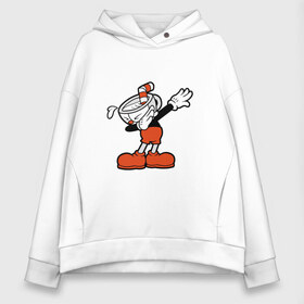 Женское худи Oversize хлопок с принтом Cuphead Dab в Санкт-Петербурге, френч-терри — 70% хлопок, 30% полиэстер. Мягкий теплый начес внутри —100% хлопок | боковые карманы, эластичные манжеты и нижняя кромка, капюшон на магнитной кнопке | 