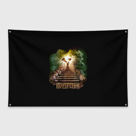 Флаг-баннер с принтом Led Zeppelin в Санкт-Петербурге, 100% полиэстер | размер 67 х 109 см, плотность ткани — 95 г/м2; по краям флага есть четыре люверса для крепления | led zeppelin | джимми пейдж | джон генри бонэм | джон пол джонс | лед зеппелин | роберт плант
