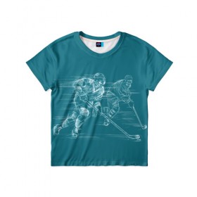 Детская футболка 3D с принтом Хоккей в Санкт-Петербурге, 100% гипоаллергенный полиэфир | прямой крой, круглый вырез горловины, длина до линии бедер, чуть спущенное плечо, ткань немного тянется | клюшка | кхл | нхл | хокей | хоккесит