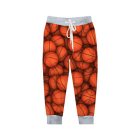Детские брюки 3D с принтом Баскетбольные мячи в Санкт-Петербурге, 100% полиэстер | манжеты по низу, эластичный пояс регулируется шнурком, по бокам два кармана без застежек, внутренняя часть кармана из мелкой сетки | basketball | баскетбол | мяч | мячик | оранжевый | паттерн | спорт | текстура
