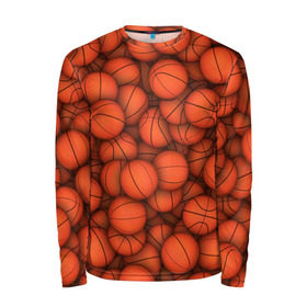 Мужской лонгслив 3D с принтом Баскетбольные мячи в Санкт-Петербурге, 100% полиэстер | длинные рукава, круглый вырез горловины, полуприлегающий силуэт | basketball | баскетбол | мяч | мячик | оранжевый | паттерн | спорт | текстура