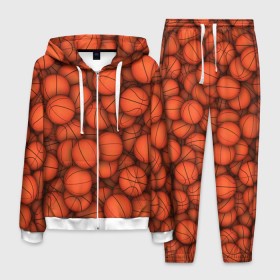 Мужской костюм 3D с принтом Баскетбольные мячи в Санкт-Петербурге, 100% полиэстер | Манжеты и пояс оформлены тканевой резинкой, двухслойный капюшон со шнурком для регулировки, карманы спереди | basketball | баскетбол | мяч | мячик | оранжевый | паттерн | спорт | текстура