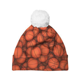 Шапка 3D c помпоном с принтом Баскетбольные мячи в Санкт-Петербурге, 100% полиэстер | универсальный размер, печать по всей поверхности изделия | basketball | баскетбол | мяч | мячик | оранжевый | паттерн | спорт | текстура