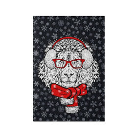 Обложка для паспорта матовая кожа с принтом Лев в Санкт-Петербурге, натуральная матовая кожа | размер 19,3 х 13,7 см; прозрачные пластиковые крепления | christmas | headphones | holiday | lion | look | music | music fan | predator | santa claus | scarf | взгляд | дед мороз | зима | лев | меломан | музыка | наушники | новый год | очки | праздник | рождество | санта клаус | снег | снежинки | хищни