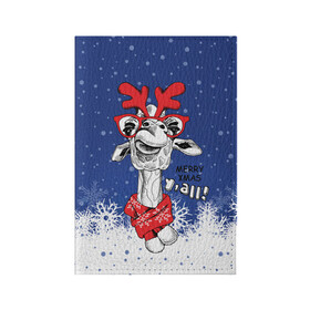 Обложка для паспорта матовая кожа с принтом Жираф в Санкт-Петербурге, натуральная матовая кожа | размер 19,3 х 13,7 см; прозрачные пластиковые крепления | Тематика изображения на принте: взгляд | животное | жираф | новогодний | рождество | снег | шарф
