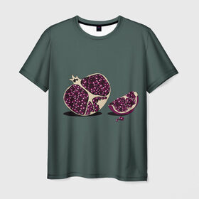 Мужская футболка 3D с принтом Гранат в Санкт-Петербурге, 100% полиэфир | прямой крой, круглый вырез горловины, длина до линии бедер | vegan | гранат | еда | фрукты