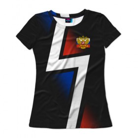 Женская футболка 3D с принтом RUSSIA - Tricolor Collection в Санкт-Петербурге, 100% полиэфир ( синтетическое хлопкоподобное полотно) | прямой крой, круглый вырез горловины, длина до линии бедер | russia  | герб | россия | флаг