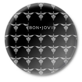 Значок с принтом Bon Jovi в Санкт-Петербурге,  металл | круглая форма, металлическая застежка в виде булавки | Тематика изображения на принте: bon | jovi | бон | джови