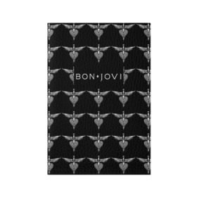 Обложка для паспорта матовая кожа с принтом Bon Jovi в Санкт-Петербурге, натуральная матовая кожа | размер 19,3 х 13,7 см; прозрачные пластиковые крепления | Тематика изображения на принте: bon | jovi | бон | джови