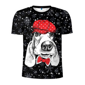 Мужская футболка 3D спортивная с принтом Бассет-хаунд в Санкт-Петербурге, 100% полиэстер с улучшенными характеристиками | приталенный силуэт, круглая горловина, широкие плечи, сужается к линии бедра | Тематика изображения на принте: bow | breed | cap | christmas | dog | holiday | new year | red | wint | бант | бассет хаунд | белый | взгляд | горошек | зима | красный | новый год | порода | праздник | рождество | снег | снежинки | собака | фуражка