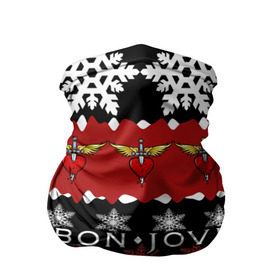Бандана-труба 3D с принтом Праздничный Bon Jovi в Санкт-Петербурге, 100% полиэстер, ткань с особыми свойствами — Activecool | плотность 150‒180 г/м2; хорошо тянется, но сохраняет форму | Тематика изображения на принте: bon | jovi | бон | группа | джови | новогодний | новый год | праздник | рождество | рок | снежинки