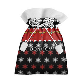 Подарочный 3D мешок с принтом Праздничный Bon Jovi в Санкт-Петербурге, 100% полиэстер | Размер: 29*39 см | Тематика изображения на принте: bon | jovi | бон | группа | джови | новогодний | новый год | праздник | рождество | рок | снежинки