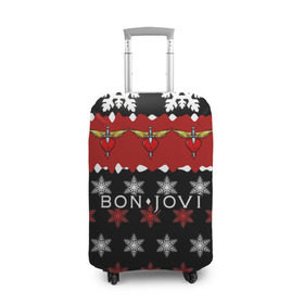 Чехол для чемодана 3D с принтом Праздничный Bon Jovi в Санкт-Петербурге, 86% полиэфир, 14% спандекс | двустороннее нанесение принта, прорези для ручек и колес | Тематика изображения на принте: bon | jovi | бон | группа | джови | новогодний | новый год | праздник | рождество | рок | снежинки