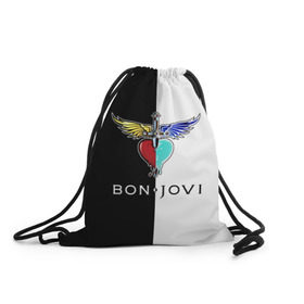 Рюкзак-мешок 3D с принтом Bon Jovi в Санкт-Петербурге, 100% полиэстер | плотность ткани — 200 г/м2, размер — 35 х 45 см; лямки — толстые шнурки, застежка на шнуровке, без карманов и подкладки | Тематика изображения на принте: bon | jovi | бон | бон джови | джови | рок группа