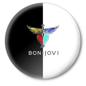 Значок с принтом Bon Jovi в Санкт-Петербурге,  металл | круглая форма, металлическая застежка в виде булавки | Тематика изображения на принте: bon | jovi | бон | бон джови | джови | рок группа