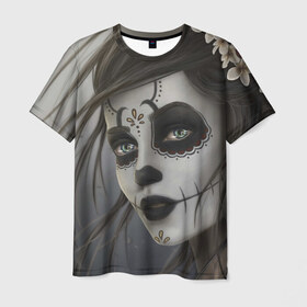 Мужская футболка 3D с принтом Skull в Санкт-Петербурге, 100% полиэфир | прямой крой, круглый вырез горловины, длина до линии бедер | Тематика изображения на принте: halloween | skull | sugar skull | мексика | хэллоуин | череп