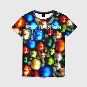 Женская футболка 3D с принтом Merry Christmas в Санкт-Петербурге, 100% полиэфир ( синтетическое хлопкоподобное полотно) | прямой крой, круглый вырез горловины, длина до линии бедер | christmas | new year | новый год | рождество