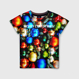 Детская футболка 3D с принтом Merry Christmas в Санкт-Петербурге, 100% гипоаллергенный полиэфир | прямой крой, круглый вырез горловины, длина до линии бедер, чуть спущенное плечо, ткань немного тянется | christmas | new year | новый год | рождество