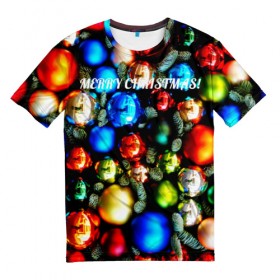 Мужская футболка 3D с принтом Merry Christmas в Санкт-Петербурге, 100% полиэфир | прямой крой, круглый вырез горловины, длина до линии бедер | christmas | new year | новый год | рождество