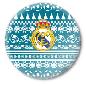 Значок с принтом Ronaldo 7 Новогодний в Санкт-Петербурге,  металл | круглая форма, металлическая застежка в виде булавки | Тематика изображения на принте: fc | real madrid | реал мадрид | спорт | спортивные | фк | футбол | футбольный клуб