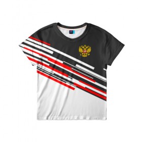 Детская футболка 3D с принтом RUSSIA - Black and White в Санкт-Петербурге, 100% гипоаллергенный полиэфир | прямой крой, круглый вырез горловины, длина до линии бедер, чуть спущенное плечо, ткань немного тянется | russia | герб | россия