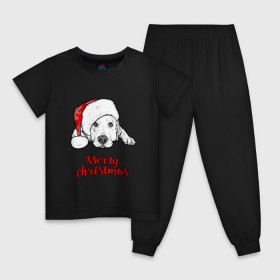 Детская пижама хлопок с принтом Собака Санта в Санкт-Петербурге, 100% хлопок |  брюки и футболка прямого кроя, без карманов, на брюках мягкая резинка на поясе и по низу штанин
 | Тематика изображения на принте: christmas | dog | holiday | new year | santa claus | santa hat | snow | snowflakes | winter | дед мороз | зима | новый год | праздник | рождество | санта клаус | снег | снежинки | собака | шапка