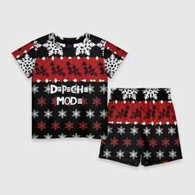 Детский костюм с шортами 3D с принтом Праздничный Depeche Mode в Санкт-Петербурге,  |  | depeche mode | вестник моды | депеш мод | дэйв гаан | мартин гор | новогодний | новый год | рождество | роза | снежинки | энди флетчер