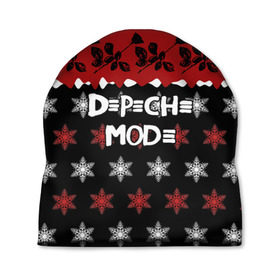 Шапка 3D с принтом Праздничный Depeche Mode в Санкт-Петербурге, 100% полиэстер | универсальный размер, печать по всей поверхности изделия | depeche mode | вестник моды | депеш мод | дэйв гаан | мартин гор | новогодний | новый год | рождество | роза | снежинки | энди флетчер