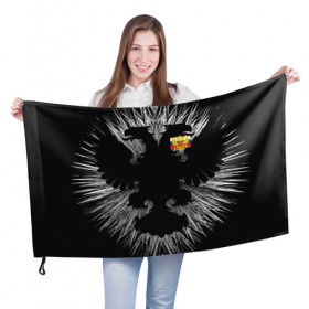 Флаг 3D с принтом RUSSIA - Black Collection в Санкт-Петербурге, 100% полиэстер | плотность ткани — 95 г/м2, размер — 67 х 109 см. Принт наносится с одной стороны | Тематика изображения на принте: герб | россия | флаг
