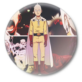 Значок с принтом Сайтама в Санкт-Петербурге,  металл | круглая форма, металлическая застежка в виде булавки | anime | one punch man | аниме | сайтама