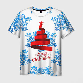 Мужская футболка 3D с принтом Merry christmas в Санкт-Петербурге, 100% полиэфир | прямой крой, круглый вырез горловины, длина до линии бедер | 