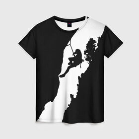 Женская футболка 3D с принтом Climbing в Санкт-Петербурге, 100% полиэфир ( синтетическое хлопкоподобное полотно) | прямой крой, круглый вырез горловины, длина до линии бедер | climbing | климбинг | отвес | скала | скалодром | скалолаз | скалолазание | сколы | ущелье