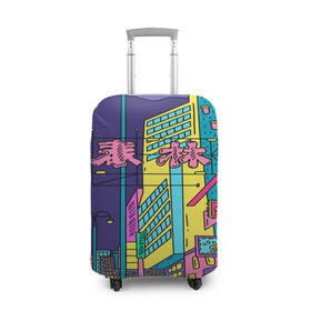 Чехол для чемодана 3D с принтом Токио в Санкт-Петербурге, 86% полиэфир, 14% спандекс | двустороннее нанесение принта, прорези для ручек и колес | азия | буквы | вывески | иероглифы | кислота | мегаполис | неон | неонуар | флуо | япония | яркий