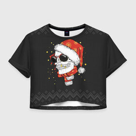 Женская футболка 3D укороченная с принтом Жуткий санта в Санкт-Петербурге, 100% полиэстер | круглая горловина, длина футболки до линии талии, рукава с отворотами | зима | новый год | подарок | рождество | череп